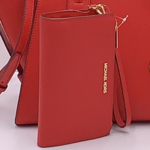 Michael Kors Large Double Zip Wristlet Wallet Leather Flame Color - Picture 15 of 16